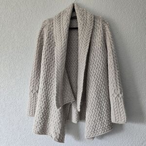 Irelandseye S Ivory Chevron Knit‎ Wool Cardigan Sweater